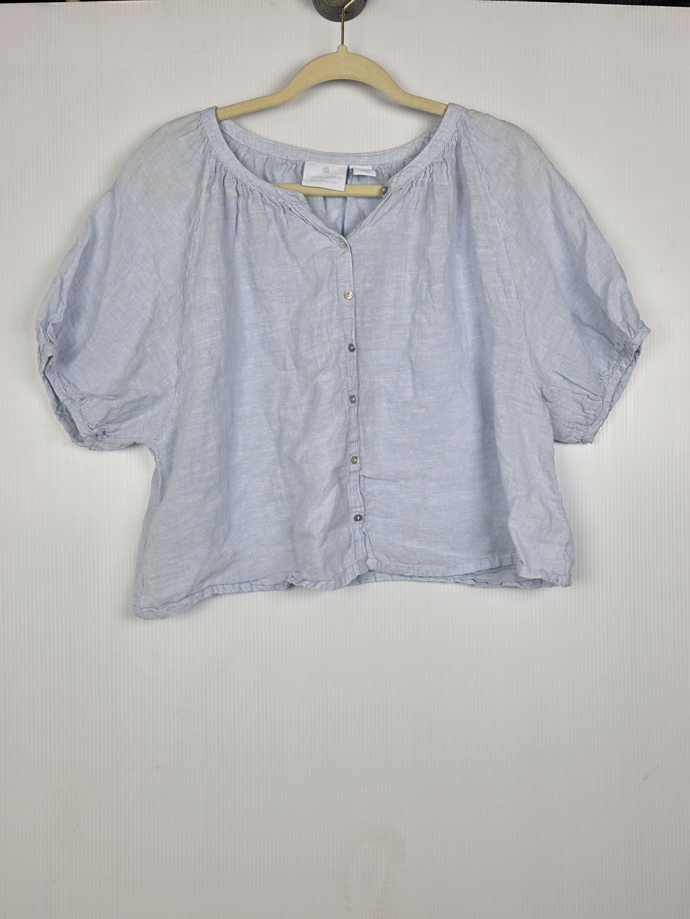 Cynthia Rowley Feminine Light Blue Linen Button Front Top